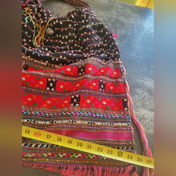 Elliot Mann Oversized Fringe Detail Boho Hippy bag with leather handle - Picture 13 of 14